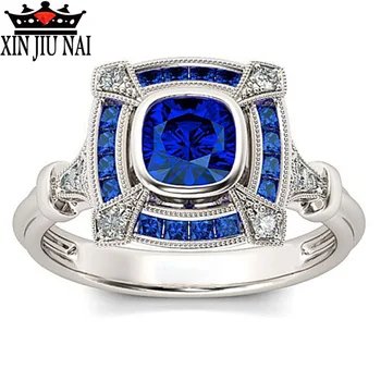 

Hollow ring 925 silver Blue Crystal Cz Engagement wedding band ring For women Bridal finger Indian Jewelry sapphire ring