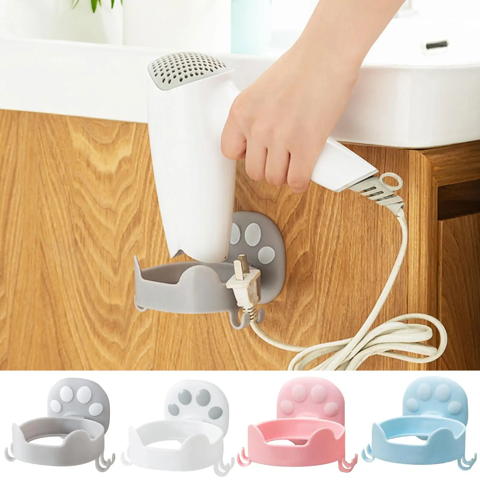 

Cat Claw Shape Wall Mounted Blower Stand Hair Dryer Holder Bathroom Shelf Storage Rack Organizer Bathroom Accessories