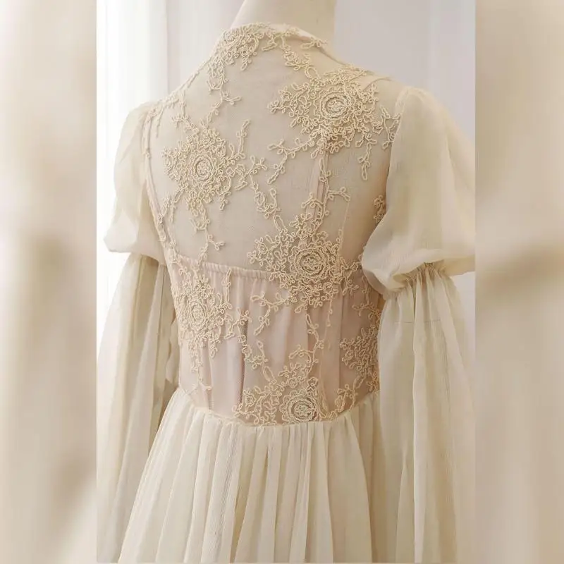 رداء نوم نسائي دانتيل كم طويل