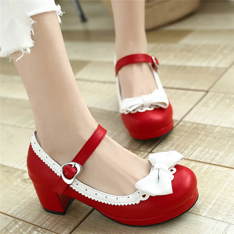 Womens Sweet Block Heel Lolita Mary Jane 2h Platform Pumps Court Shoes Plus Size 