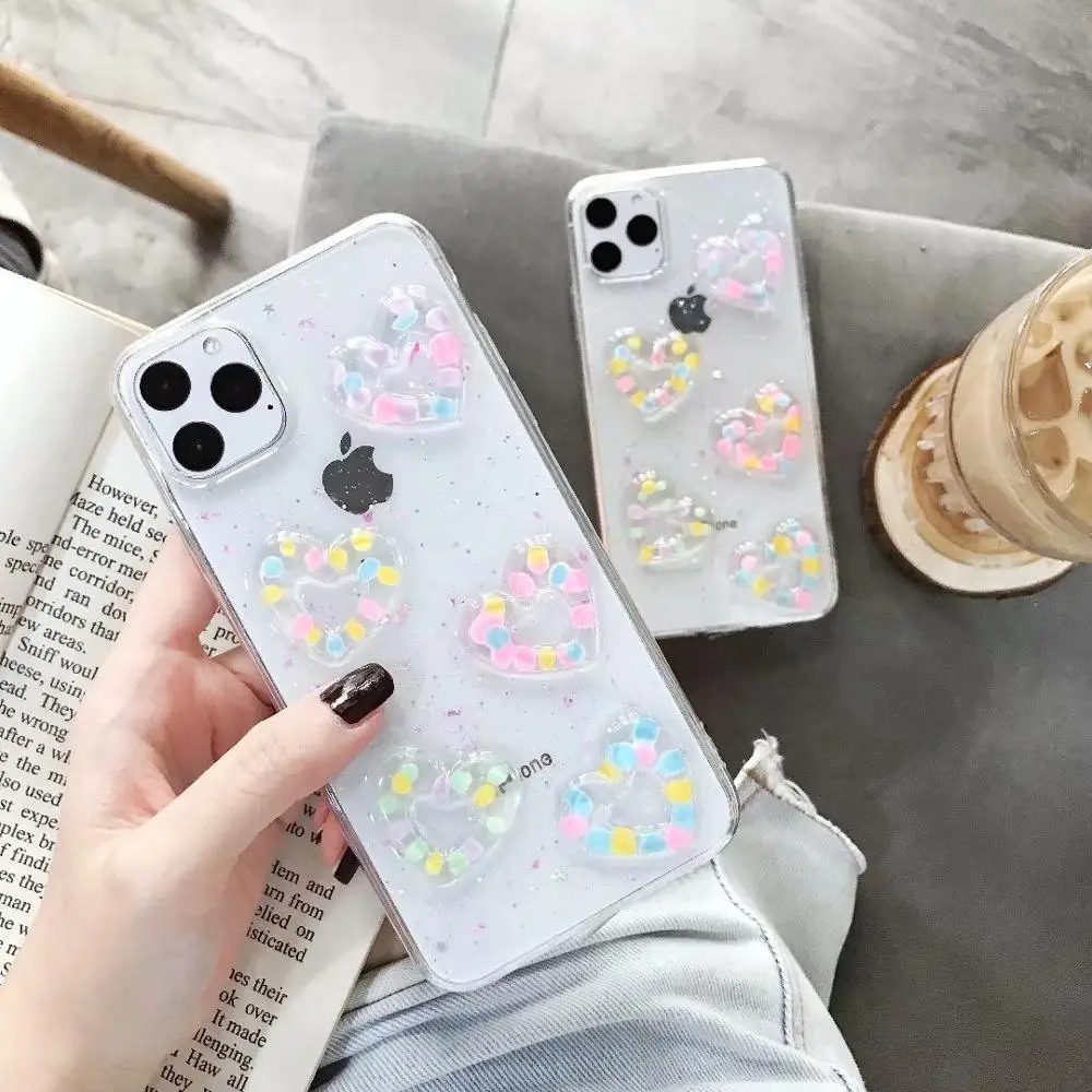 Прозрачный силиконовый чехол для телефона ORYKSZ 3D с сердечками радуги iphone 11 Pro Max 6 6S
