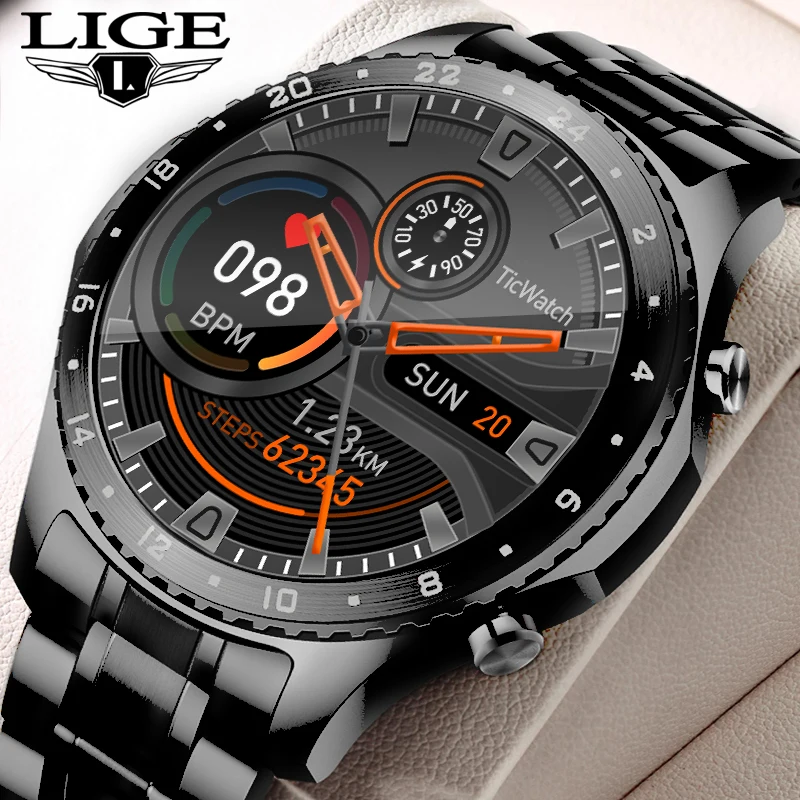 LIGE Bluetooth Answer Call Smart Watch Men Full Touch Dial Call Fitness Tracker IP67 Waterproof 4G ROM Smartwatch Steel Band+box