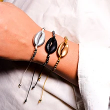 Diseño hábil 3 piezas Puka Concha Wrap Pulsera Set moda Boho chic hecho a mano chica declaración Pulsera Femme joyería Dropshipping(China)