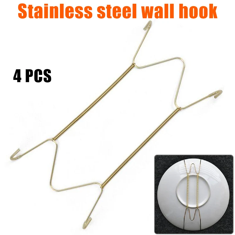 4pcs Stainless Steel Plate Wall Hanger Spring Plates Holder Hook For Plate Dishes Home Decoration Shelf Kitchen Accessories 1