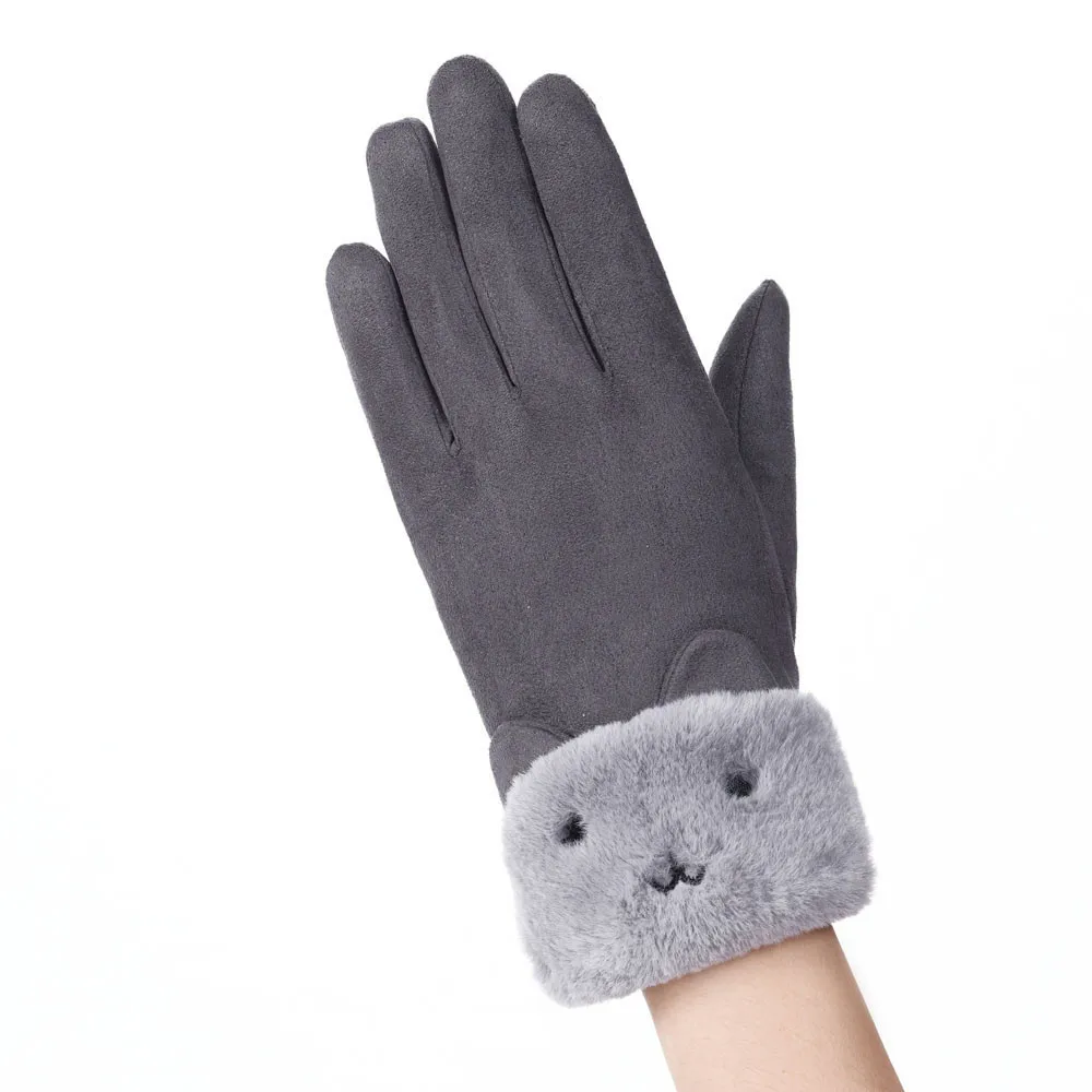 Женские модные милые Гольфы с кроликом и ворсом, женские зимние спортивные теплые перчатки для улицы, Женские ветрозащитные перчатки на весь палец eldiven
