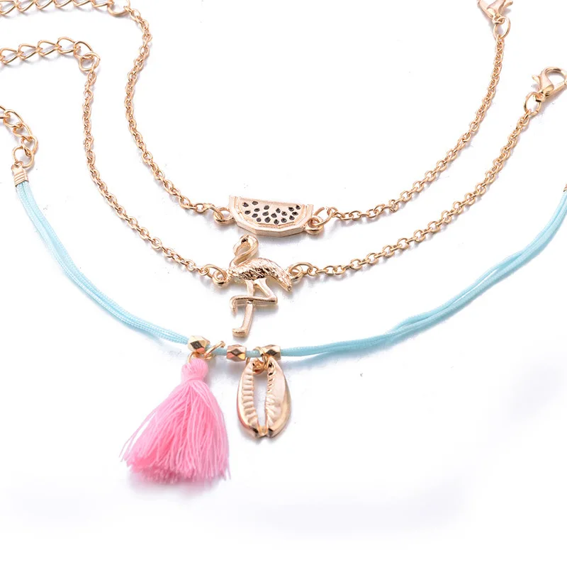 Sindlan 3 шт. золото арбуз ракушки браслеты в комплекте Лебедь кисточка Шарм для