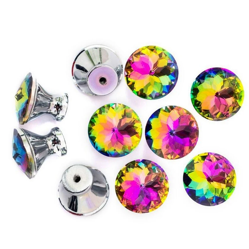 10pcs Door Knobs Crystal Shape Colorful Drawer Cupboard Wardrobe Diamond Glass Alloy Cabinet Furniture Handle Pull 30mm images - 6