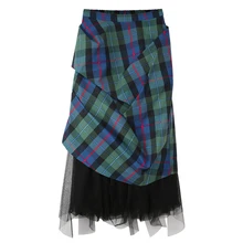 Возможно, U клетчатая Лоскутная пестрая Асимметричная плиссированная сетчатая юбка миди на молнии винтажная юбка S0295