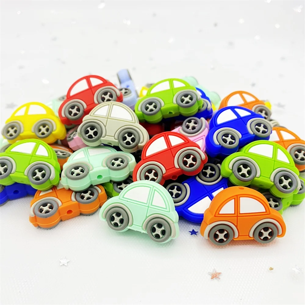 5pcs Mini Car Silicone Beads Baby Teether Bead Teething Toys Accessories Food Grade Silicone kid boys DIY Toddler toys 4