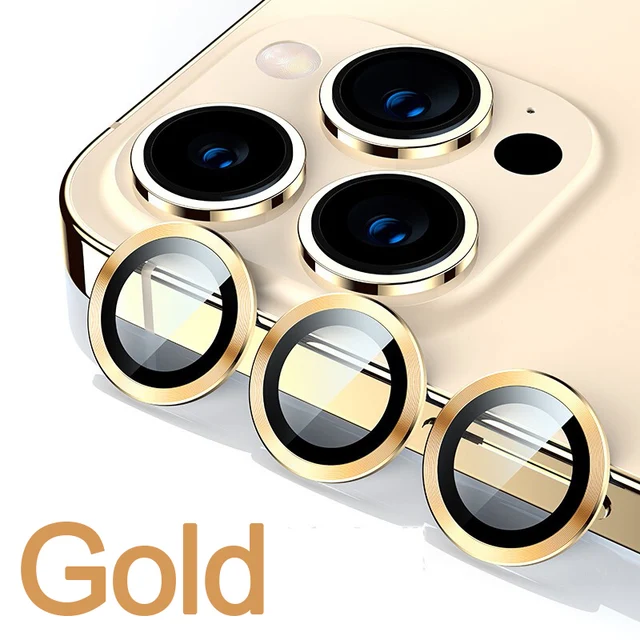 Diamond Glitter Camera Lens Protector On For iPhone 13 12 11 Pro Max Mini Metal Ring Lens Glass On iPhone 13 Pro Max Protective Gold