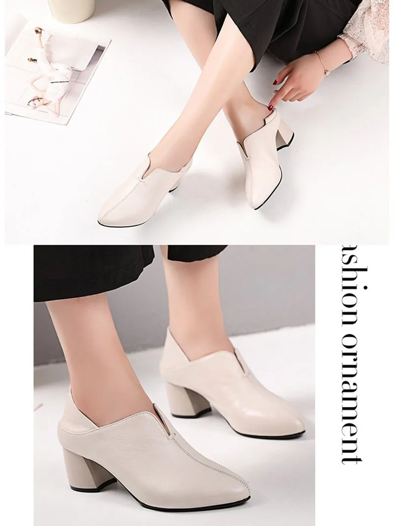 2020 Spring Autumn New Women's Shoes Fashion Thick Heel Round Head Leather High Heels Women Wedding Shoes Ladies Pumps VT725 (6)