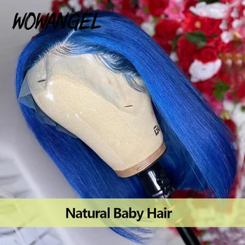 

Wowangel 180 Density Bob Blue Colored Wig 13x6 Lace Front Human Hair Wig Pre-plucked Short Straight Frontal Wigs For black women
