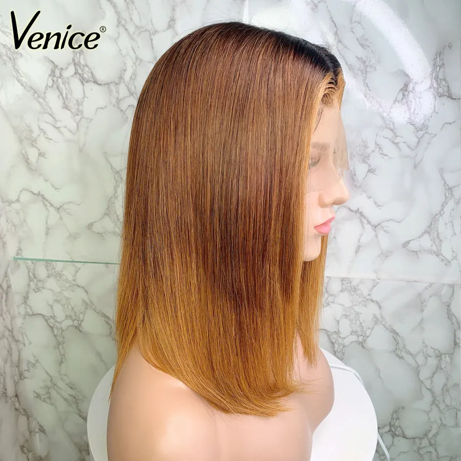 Венеция волос эффектом деграде(переход от темного к 13x6 Синтетические волосы на кружеве человеческих волос парики с детскими волосами предварительно вырезанные 150% прямые Волосы remy кружевной парик для черных Для женщин