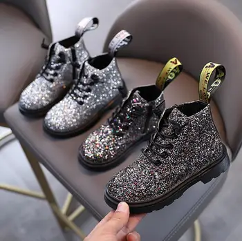 

New Autumn Girls Boys Short Fashion Boots Leather Bling Kids Martin Boots Rubber Comfortable Children's Snow Boots Sneakers