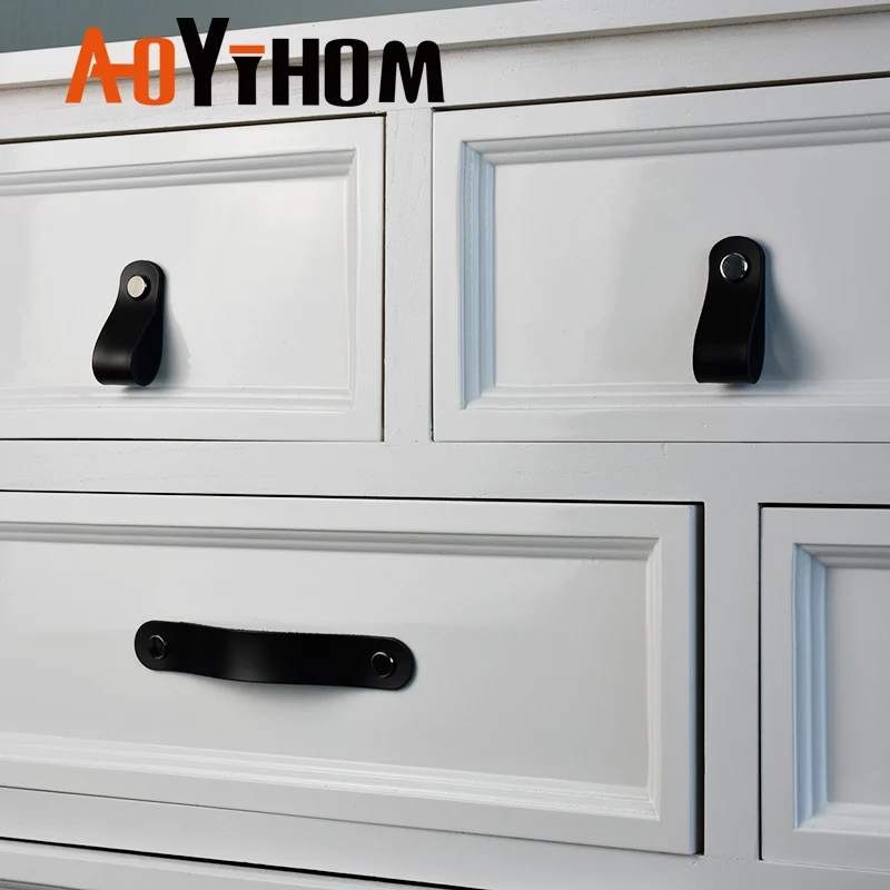 AOYIHOM Black Modern Simple Furniture Kitchen Cabinet Storage Closet Door Handle Leather Shoe Cupboards Drawer Dresser Pull