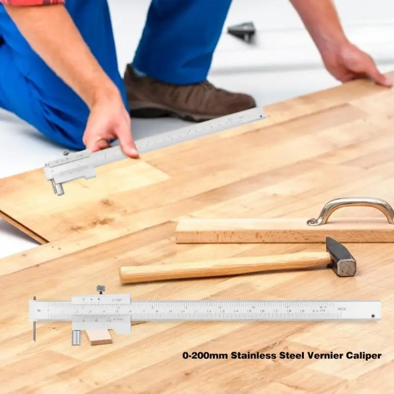 

0-200mm Stainless Steel Vernier Caliper With Carbide Scriber Parallel Marking Gauging Ruler Measuring Tools