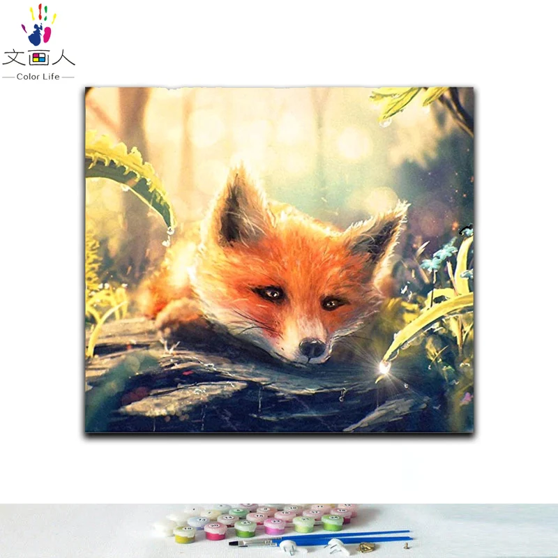Картины для раскрашивания «сделай сам» по номерам с цветными рисунками лисы в цифровой рамке художников