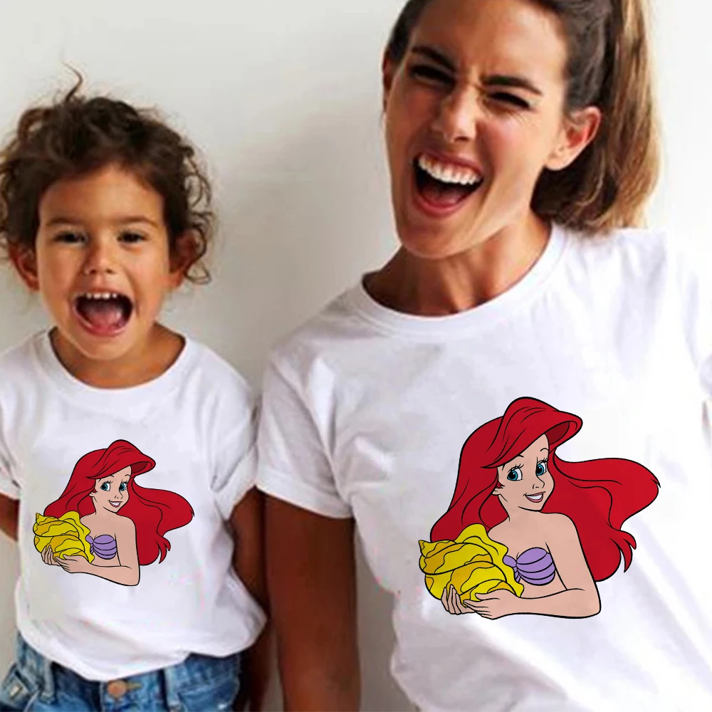 aunt and nephew matching outfits Family Clothes Woman Tshirt The Little Mermaid Ariel Flounder Print Kids T shirt Streetwear Harajuku Tops Children T-shirts cute matching outfits for couples