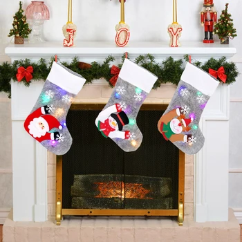 

Luminous Christmas Socks Santa Claus Snowman Ornaments Pendant Children New Year Candy Bag Gift Fireplace Jewelry Decoration