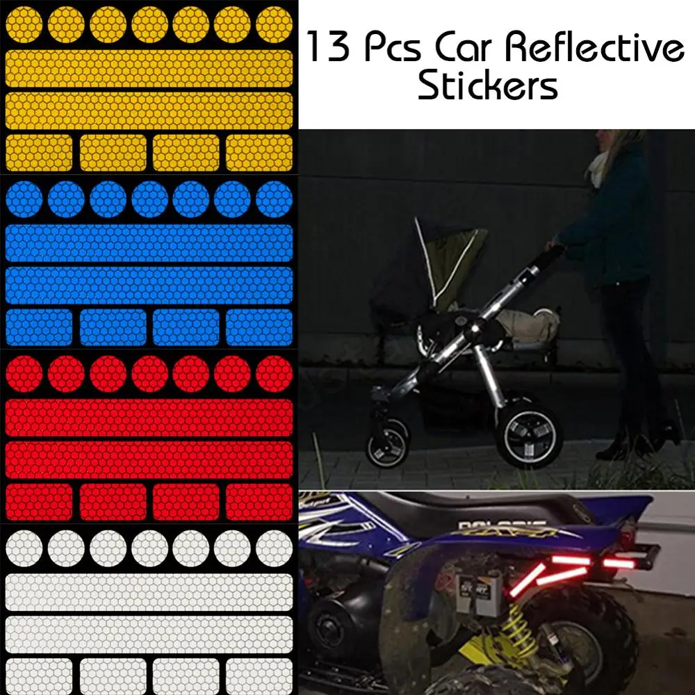 Tiras reflectantes de seguridad universales para coche, pegatina para coche, cinta de advertencia de seguridad, pegatina de parachoques, estilo de coche, 13 Uds.