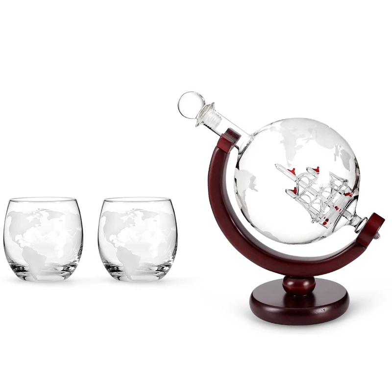

Globe Whiskey Decanter Set 850Ml Liquor Decanter Gift Set with 2 Globe Glass Cups Craft Wine Bottle Holder Decanter Wine Set