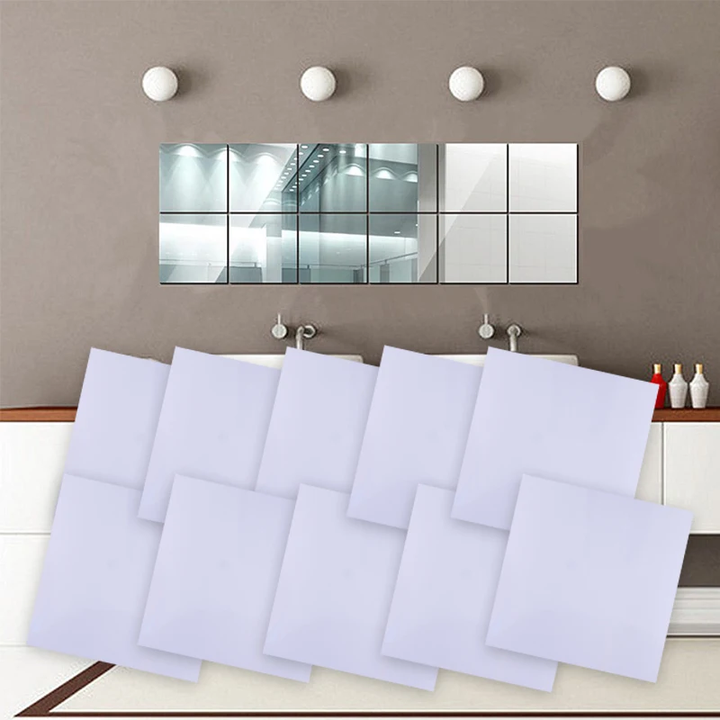 Letaosk 10pcs Flexible Stickon Squares Mirror Sheet Self Adhesive Self