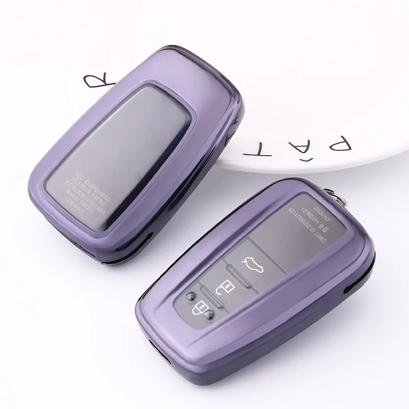 Purple Black ТПУ ключ чехол для Toyota Camry CHR Corolla RAV4 Avalon Land Cruiser Prado Prius чехол дистанционного брелока 2 3 4 кнопки - Название цвета: Purple Black
