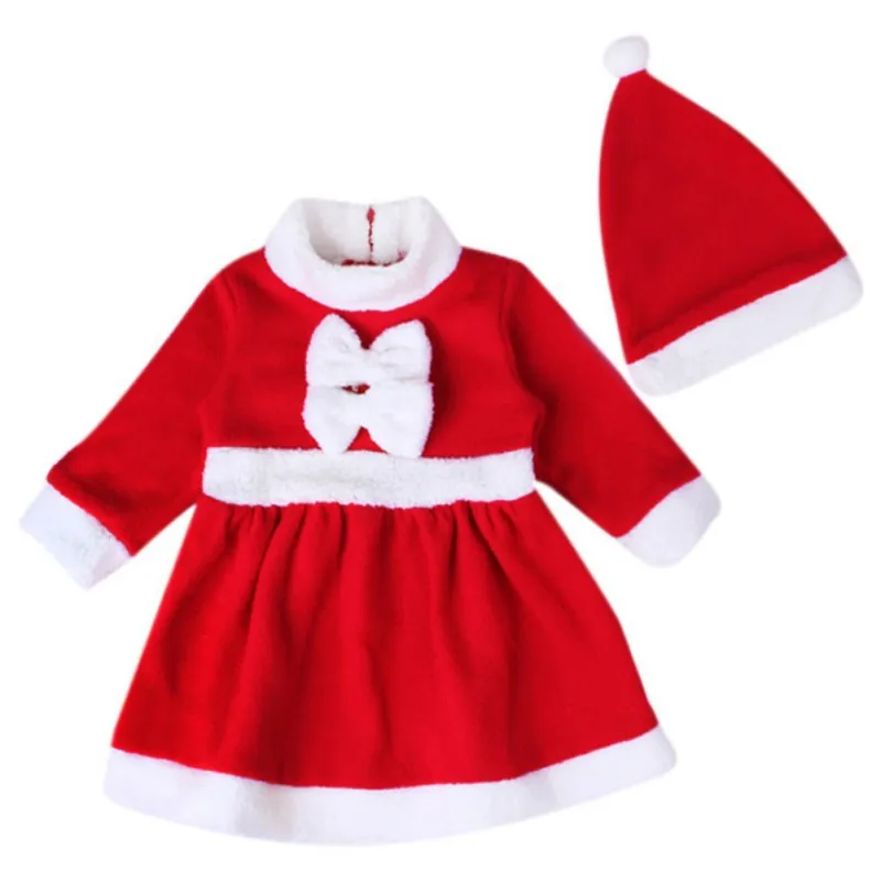 

TBaby Girls Dress Autumn Winter Baby Girl Christmas Dress Long Sleeve O-Neck Baby Casual Tutu Sundress Hat Clothes Set