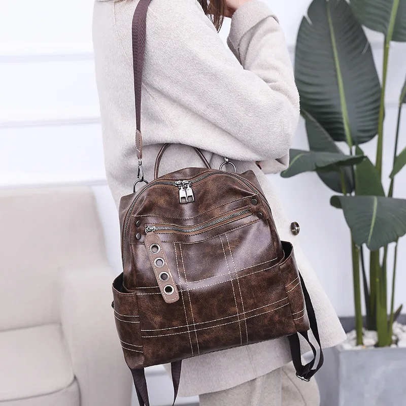 

Multi-functional Backpack Women's 2019 New Style Fashion Korean-style College Style Large-Volume School Bag Soft Leather Backpac