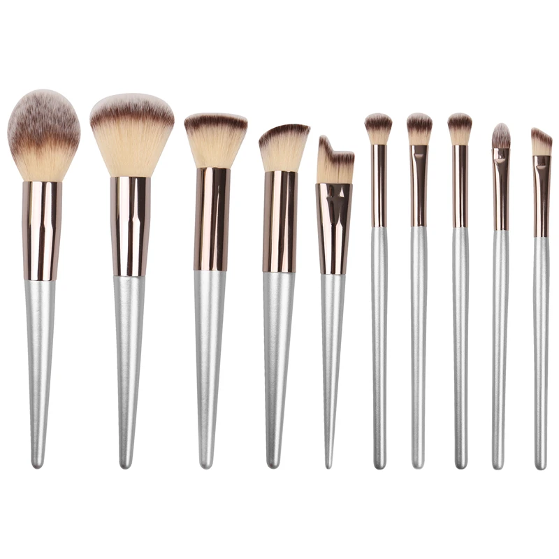 

10 Styles Luxury Champagne Makeup Brushes Wooden Foundation Cosmetic Eyebrow Eyeshadow Brush Sets Tools brochas maquillaje
