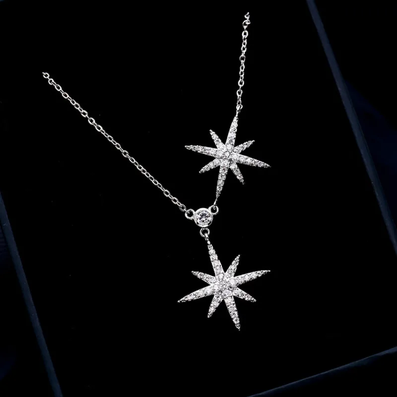 Роскошная восьмиугольная звезда от известного бренда, регулируемый ювелирный кулон ожерелье и длинная цепочка ожерелья для свитера Bijoux женский подарок - Окраска металла: Silver
