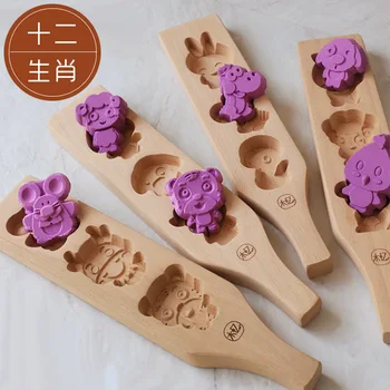 

Zodiac Mold Cartoon Moon Cake Ice Skin Children's Animal Pumpkin Rice Cake Steamed Bread Hand Pressed Wooden Mold Stocked