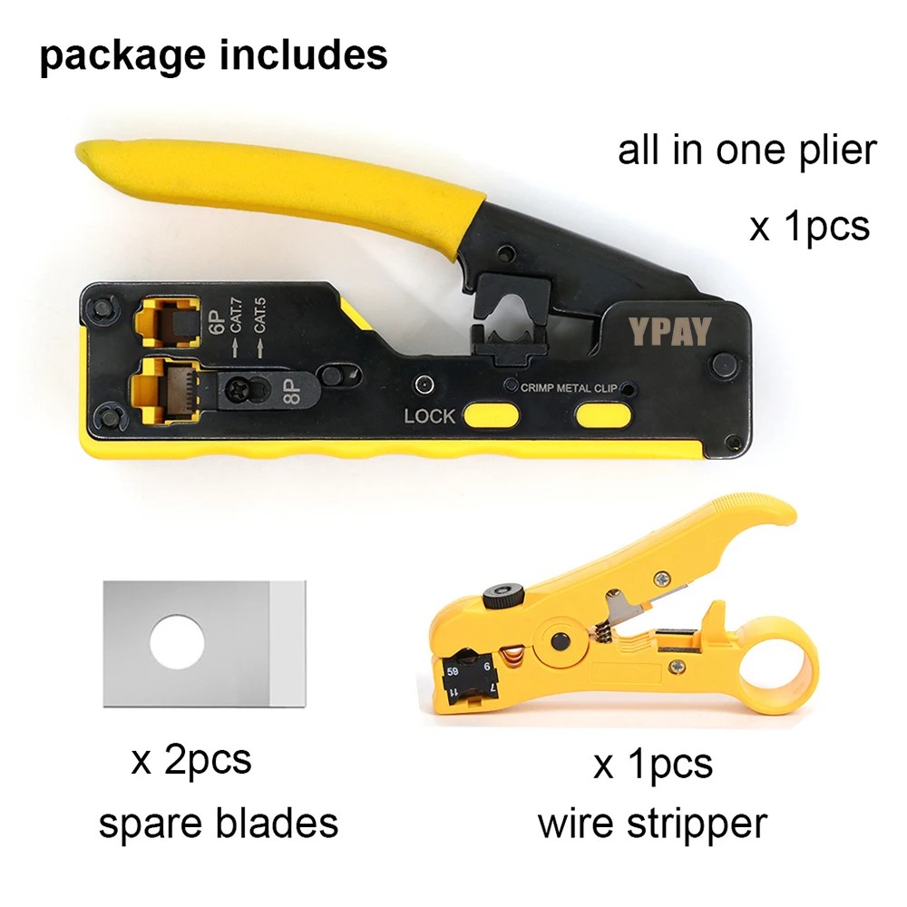 YPAY all in one rj45 pliers crimper cat5 cat6 cat7 network tools rj 45 ethernet cable Stripper pressing clamp tongs rg45 lan ethernet cable tracer Networking Tools