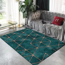 Современные изумрудно-зеленые золотые геометрические ковры для гостиной дверной коврик в спальню прикроватная напольная подушка