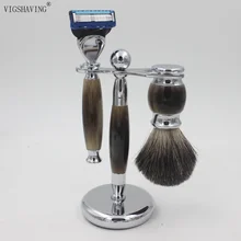 VIGSHAVING смола/металлическая ручка Чистая барсучья щетка для бритья и бритва для бритья набор для бритья/наборы