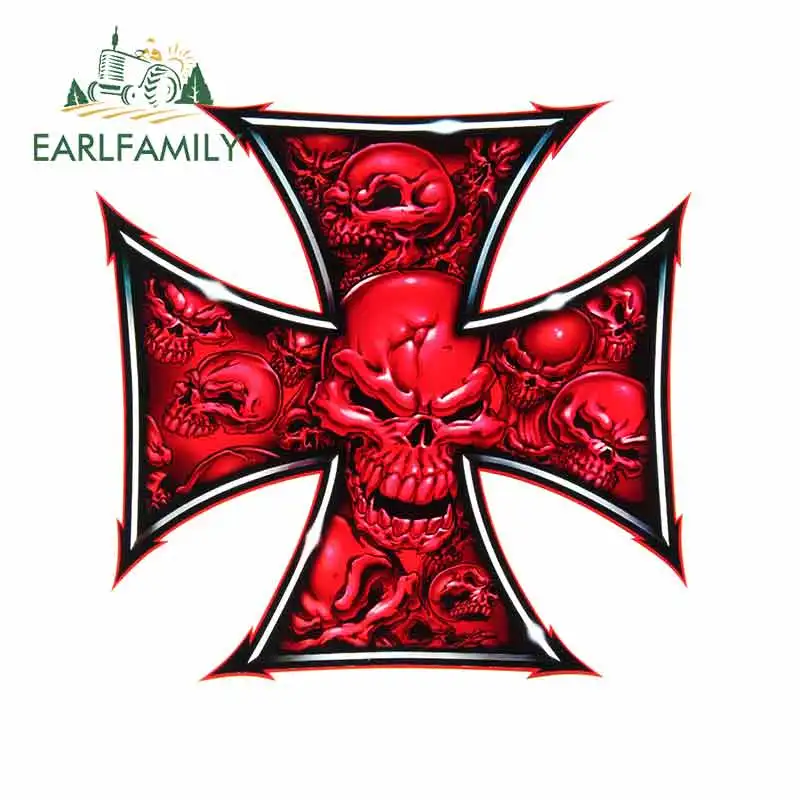 

EARLFAMILY 13cm x 13cm for Lethal Threat Red Skull Cross Funny Car Stickers Waterproof Anime Sunscreen Vinyl JDM Accessories