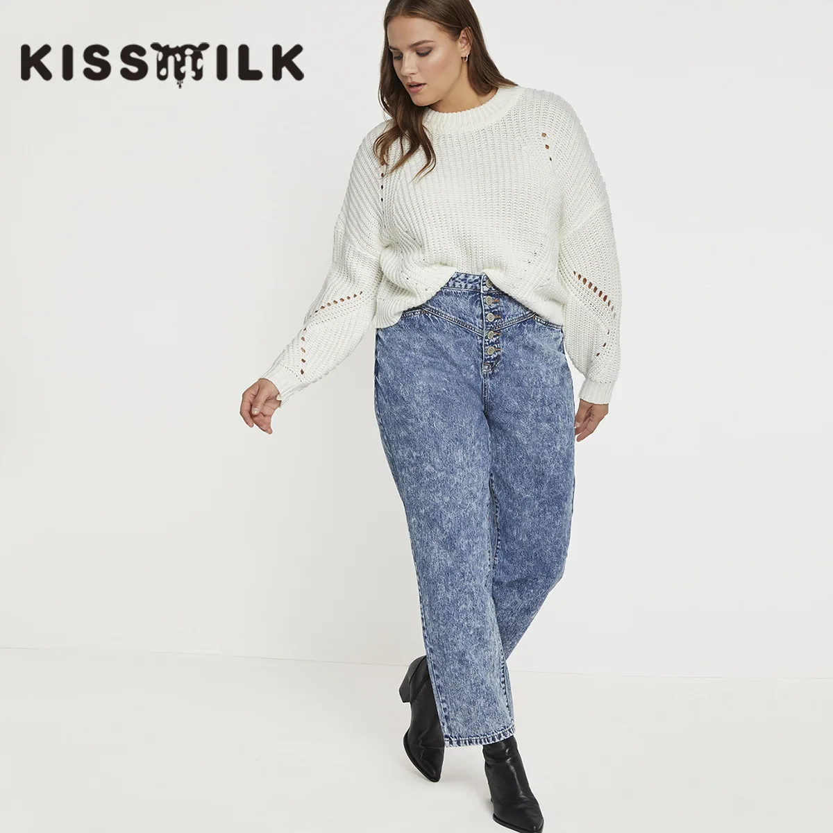 

Kisilk Autumn And Winter New Style Large Size Women's Dress Crew Neck Long Sleeve Drop-shoulder Sleeve Loose Style Sweater Hot S