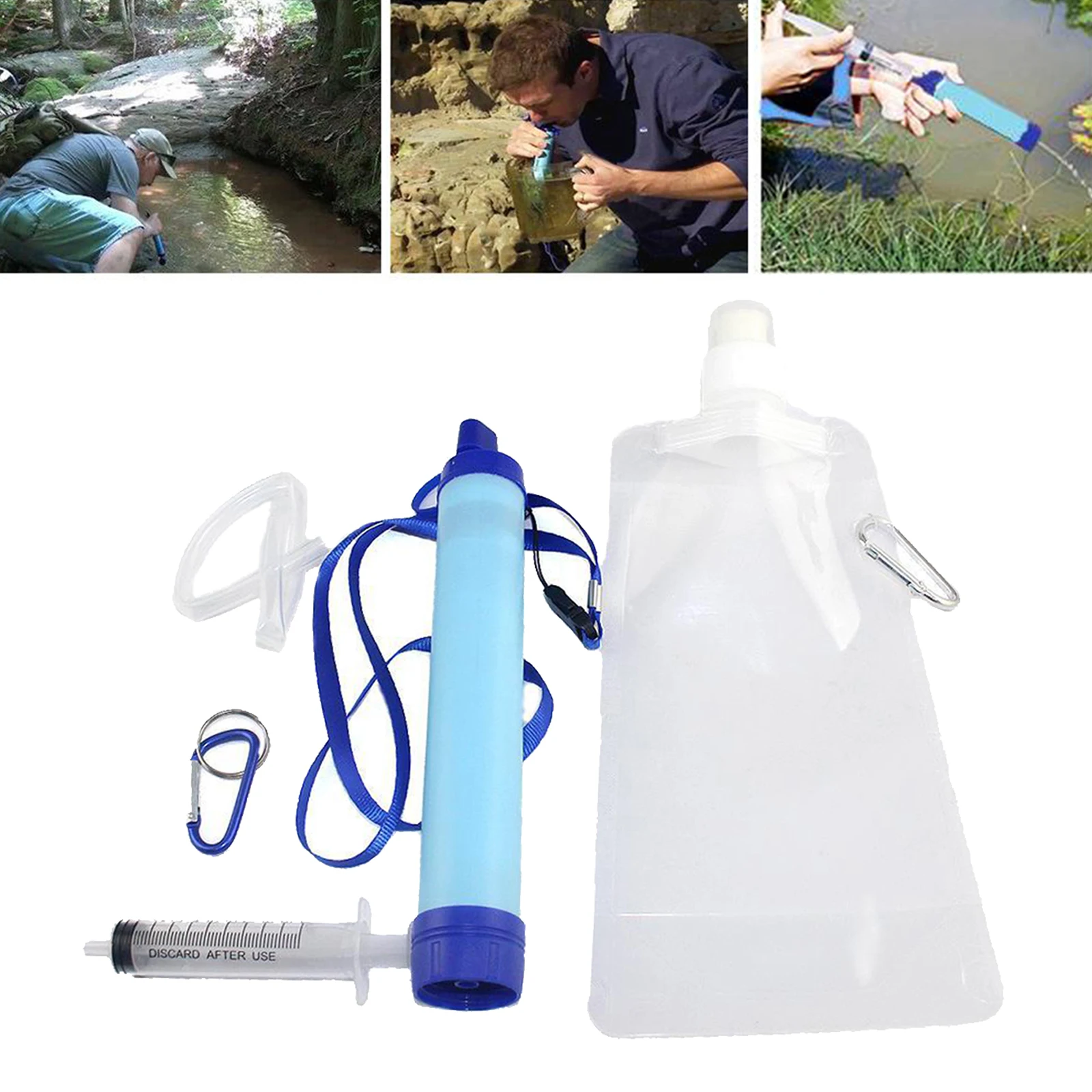 Portable Gravity Water Filter Purifier Straw for Outdoor Survival Camping Hiking