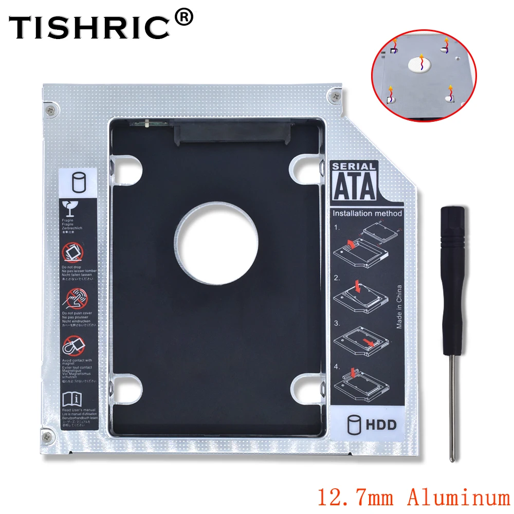Aluminum Tishric Алюминий/пластик Универсальный 12,7 мм SATA 3,0 2," HDD корпус Caddy Корпус DVD HDD Жесткий для ноутбука Optibay cd-rom - Цвет: Aluminum