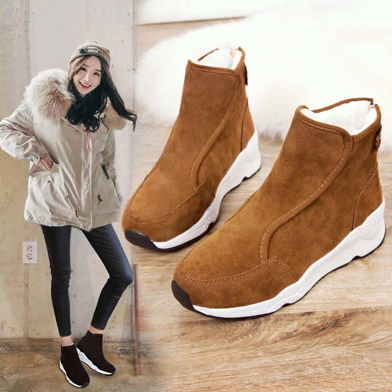 

BomKinta Back Buckle Zipper Design Boots Women Slip On Plus Warm Plush Women Boots Autumn Winter Comfortable Platform Shoes Woman