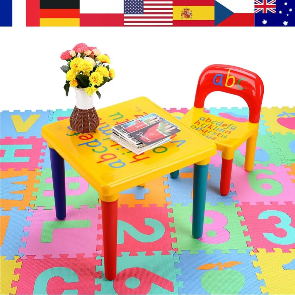 Blue Includes 4 Chairs Childrens Kids Plastic Premium Table and Puppy Chair Set 