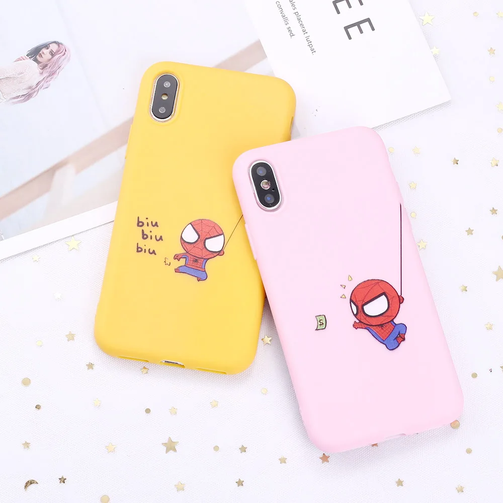For iPhone 12 11 Pro 8 8Plus X XR 7 7Plus XS Max 6 Candy Silicone Soft Spider Man Comics Superhero Memes Phone Case Coque Funda | Мобильные