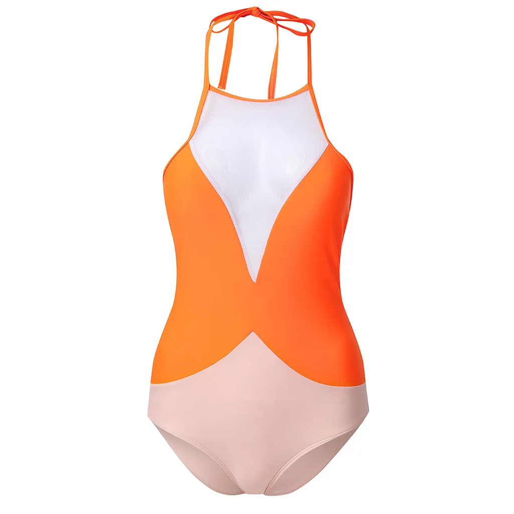 JAYCOSIN One-piece sexy mesh gauze strap women swimwear stitching color printing new beach bikini swimwear trendy temperament 