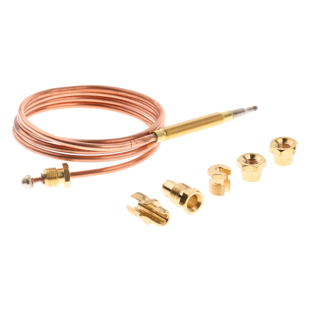 90cm Thermocouple Replacement Set For Gas Furnaces Boilers Water Heaters; Easy to install, 5 pieces adapter nuts included