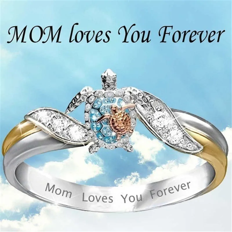 Turtle Ring Mom Loves You Forever Sea Crystal Studded Jewelry TT@88 | Украшения и аксессуары