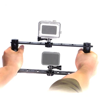 

Diving Underwater Selfie CNC Dual Handle Camera Holder Handheld Stabilizer Rig Cage Tray 1/4 Mount for Go pro 8 Waterproof Case