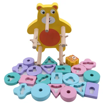 

Bear Type Puzzle Intelligence Classic Baby Toys Wooden Matching Color Geometry Column Shape Sort Building Set new