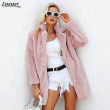 Luzuzi, элегантное розовое мохнатое Женское пальто из искусственного меха, уличная одежда, осень-зима, теплое плюшевое пальто, женское, плюс размер, пальто, вечерние