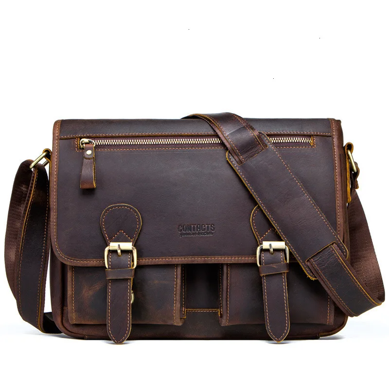 Hot Crazy Horse Mens Laptop Messenger Bags Man Enkele Schouder Schuine Satchel Lederen Mannelijke Pakket Designer Aktetassen Hot Crazy Horse Mens Laptop Messenger Bags Man Enkele Schouder Schuine Satchel Lederen Mannelijke Pakket Designer Aktetassen