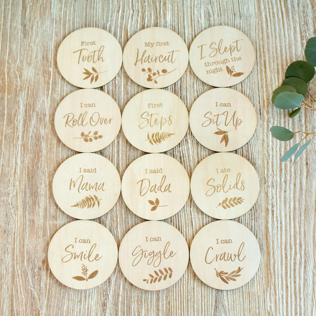 

baby gift sets newborn props for photography engraved wooden milestone keepsake discs baby milestones shower gifts